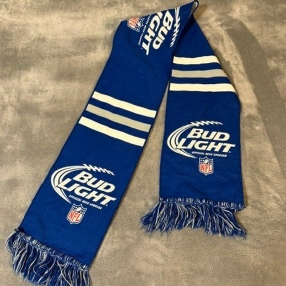 NFL Bud Light Scarf Unisex OS Blue Official Sponsor Knit Fringed Sports Beer